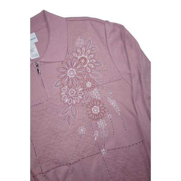 Alfred Dunner Women’s XL Rose Pink Floral Embroidered Zip Pullover Sweater - Picture 5 of 5